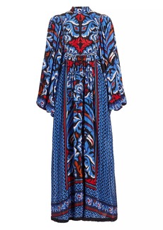 FARM Rio Toucans Scarf Bishop-Sleeve Maxi Dress