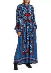 FARM Rio Toucans Scarf Bishop-Sleeve Maxi Dress