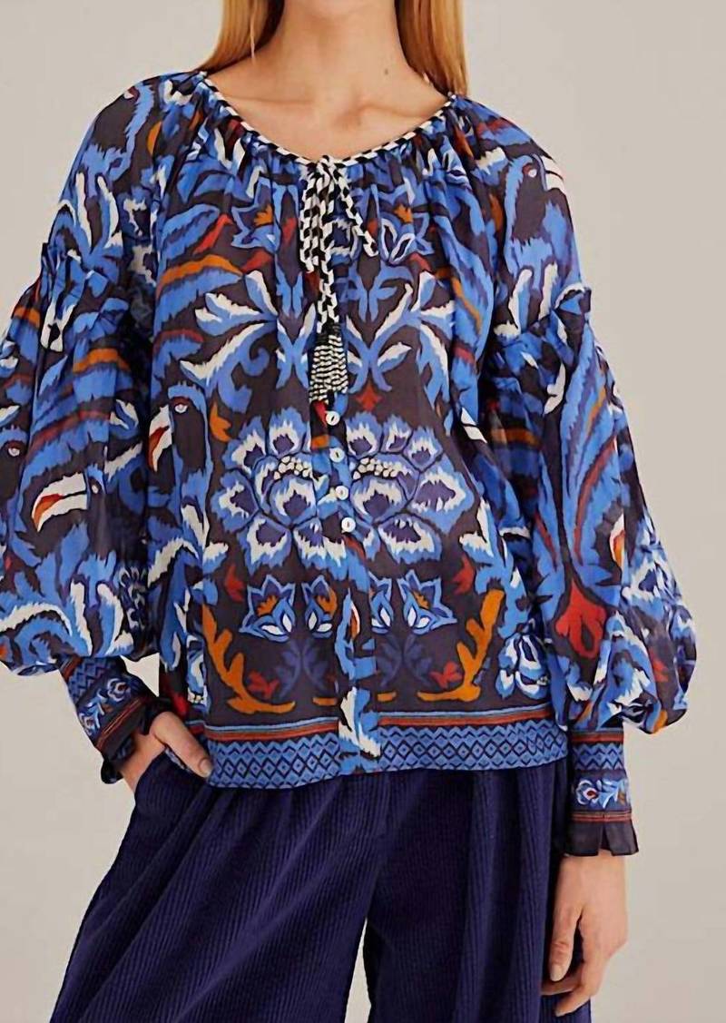 FARM Rio Toucans Scarf Blue Blouse In Blue Multi