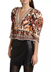 FARM Rio Toucans Scarf Puffed Sleeve Blouse