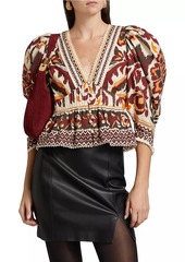 FARM Rio Toucans Scarf Puffed Sleeve Blouse