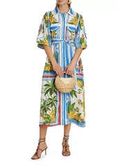 FARM Rio Tropical Destination Linen-Blend Belted Midi-Dress