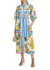 FARM Rio Tropical Destination Linen-Blend Belted Midi-Dress