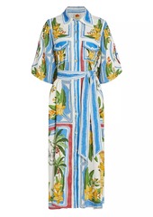 FARM Rio Tropical Destination Linen-Blend Belted Midi-Dress