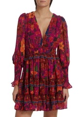 FARM Rio Tropical Tapestry Long-Sleeve Minidress