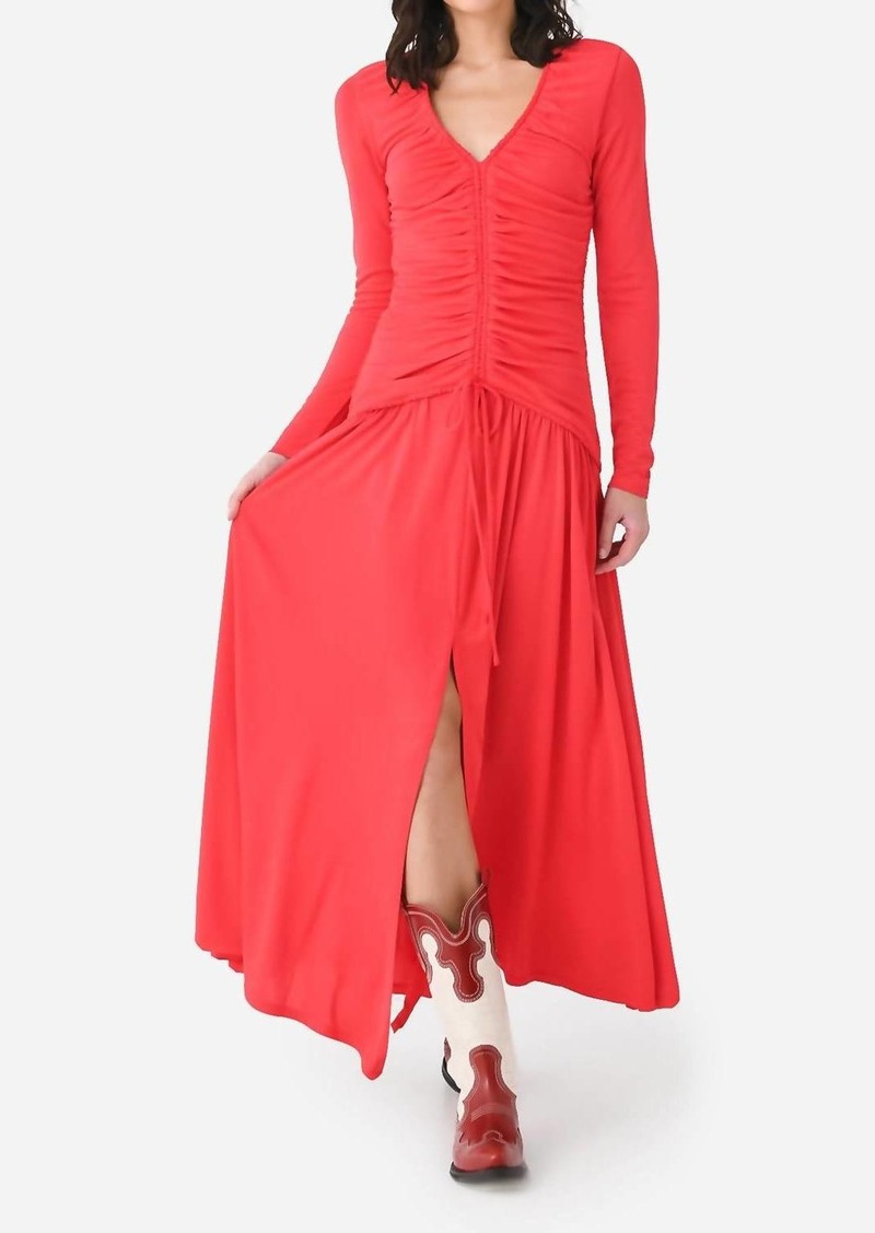 FARM Rio V-Neckline Long Sleeve Midi Dress In Red