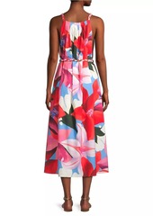 FARM Rio Watercolor Floral Cotton Tie-Waist Midi-Dress