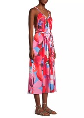 FARM Rio Watercolor Floral Cotton Tie-Waist Midi-Dress