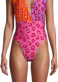 FARM Rio Women's Maxi Leopard Patch Front One Piece Swimsuit In Orange Multi