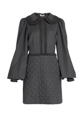 Fendi Abito Light Flannel Wool Blouson-Sleeve Dress