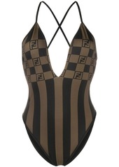 Fendi FF motif striped swimsuit