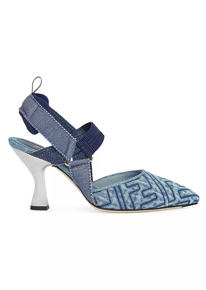 Fendi Colibri 85MM Denim Slingback Pumps