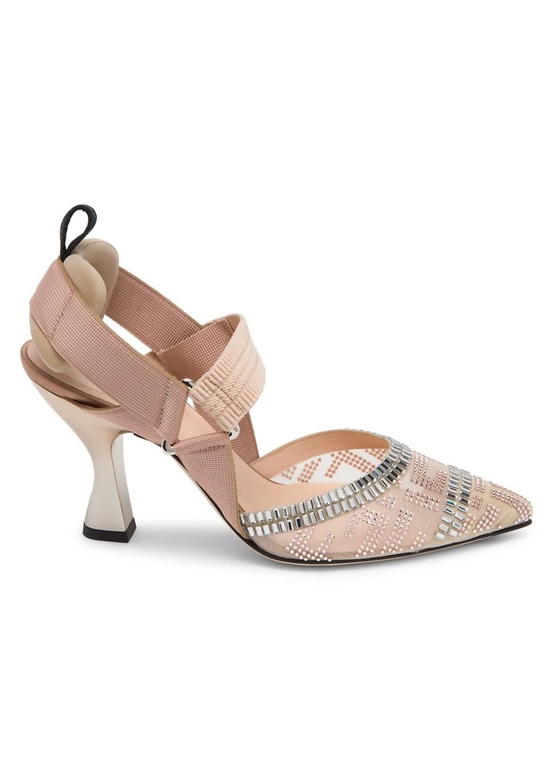 Fendi Colibri Embellished Mesh Slingback Pumps Shoes