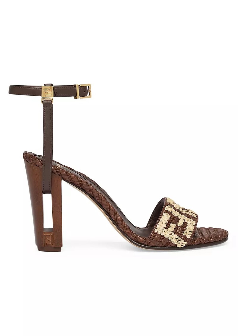 Fendi Delfina 95MM Embroidered Raffia Sandals