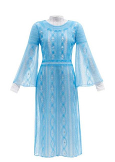 Fendi - Double-layer Embroidered Mesh Dress - Womens - Blue - 40 IT