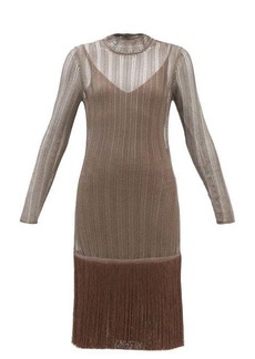 Fendi - Fringed Open-knit Dress - Womens - Brown