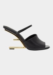 Fendi Leather Metallic-Heel Slide Sandals
