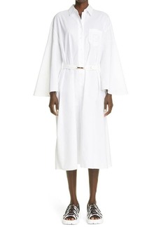Fendi Belted Long Sleeve Cotton Poplin Shirtdress in F0Znm White at Nordstrom