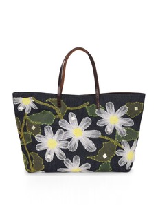 Fendi Denim Flower Embroidered Tote Bag