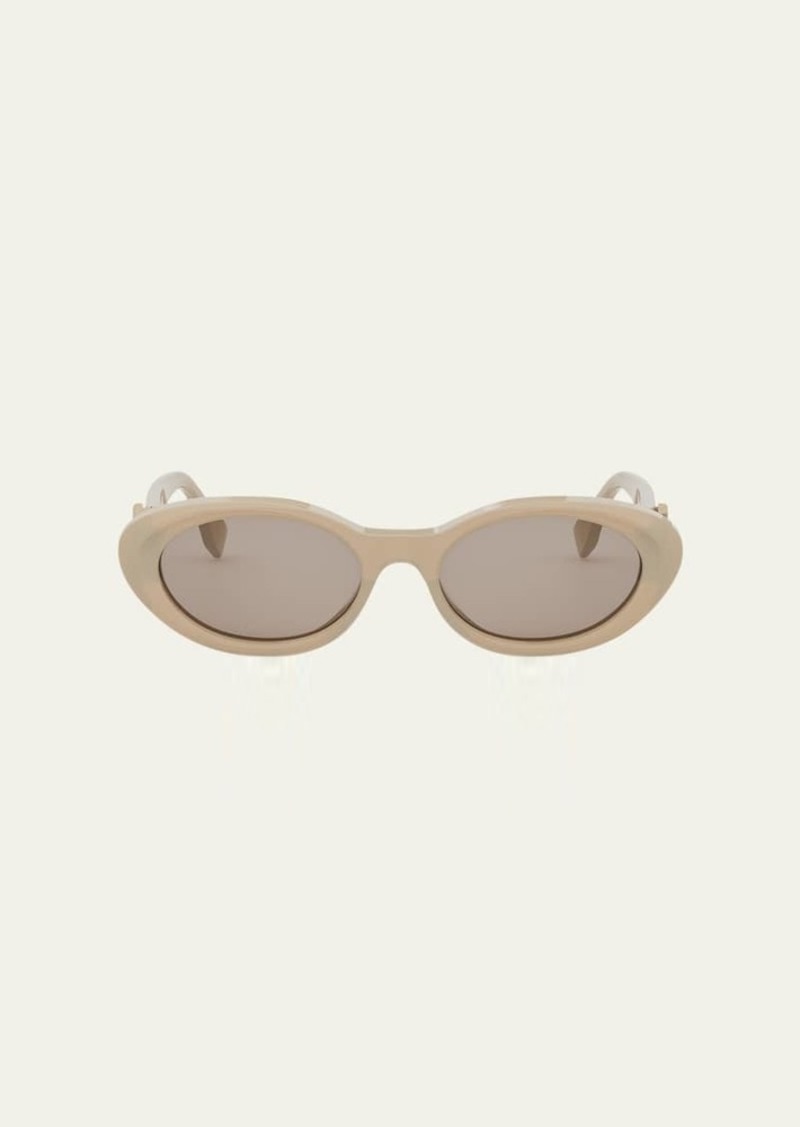 Fendi Fendi Diamond Beige Acetate Oval Sunglasses