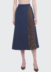 Fendi Fleece Wool Midi Skirt with Pleated Side Inset