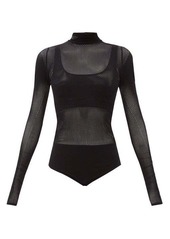 Fendi High-neck long-sleeved mesh bodysuit and bra set