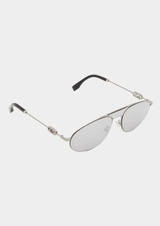Fendi Men's Double-Bridge Metal Oval Sunglasses