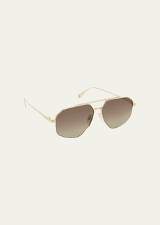 Fendi Men's Double-Bridge Metal Rectangle Sunglasses
