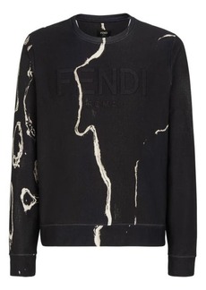 Fendi Men's Earth Print Embossed Crewneck Sweatshirt in Moonlight at Nordstrom