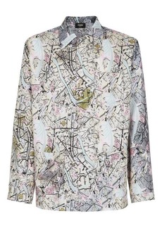 Fendi Men's Map Print Silk Shirt in Rock at Nordstrom
