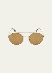 Fendi Men's Monogram Lens Metal Round Sunglasses