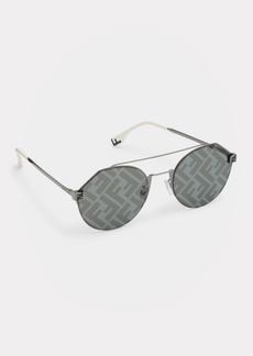 Fendi Men's Monogram Lens Metal Round Sunglasses