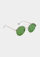 Fendi Men's Monogram-Lens Round Sunglasses