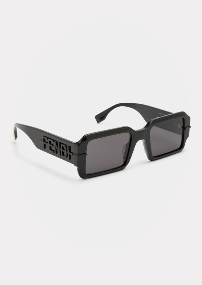 Fendi Men's Raised Logo Rectangle Sunglasses