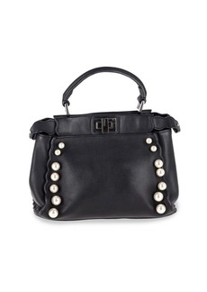 Fendi Mini Peekaboo Pearl Tote Bag In Black Calfskin Leather