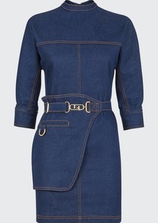Fendi Sheath Mini Denim Dress with Detachable Belt