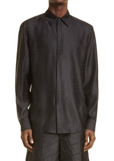 Fendi Sky Logo Jacquard Silk Button-Up Shirt in Black at Nordstrom