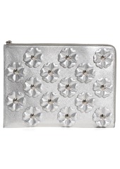 Fendi Studded Flowers Calfskin Clutch in Silver at Nordstrom