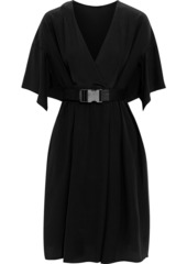 Fendi Woman Wrap-effect Belted Silk Crepe De Chine Dress Black
