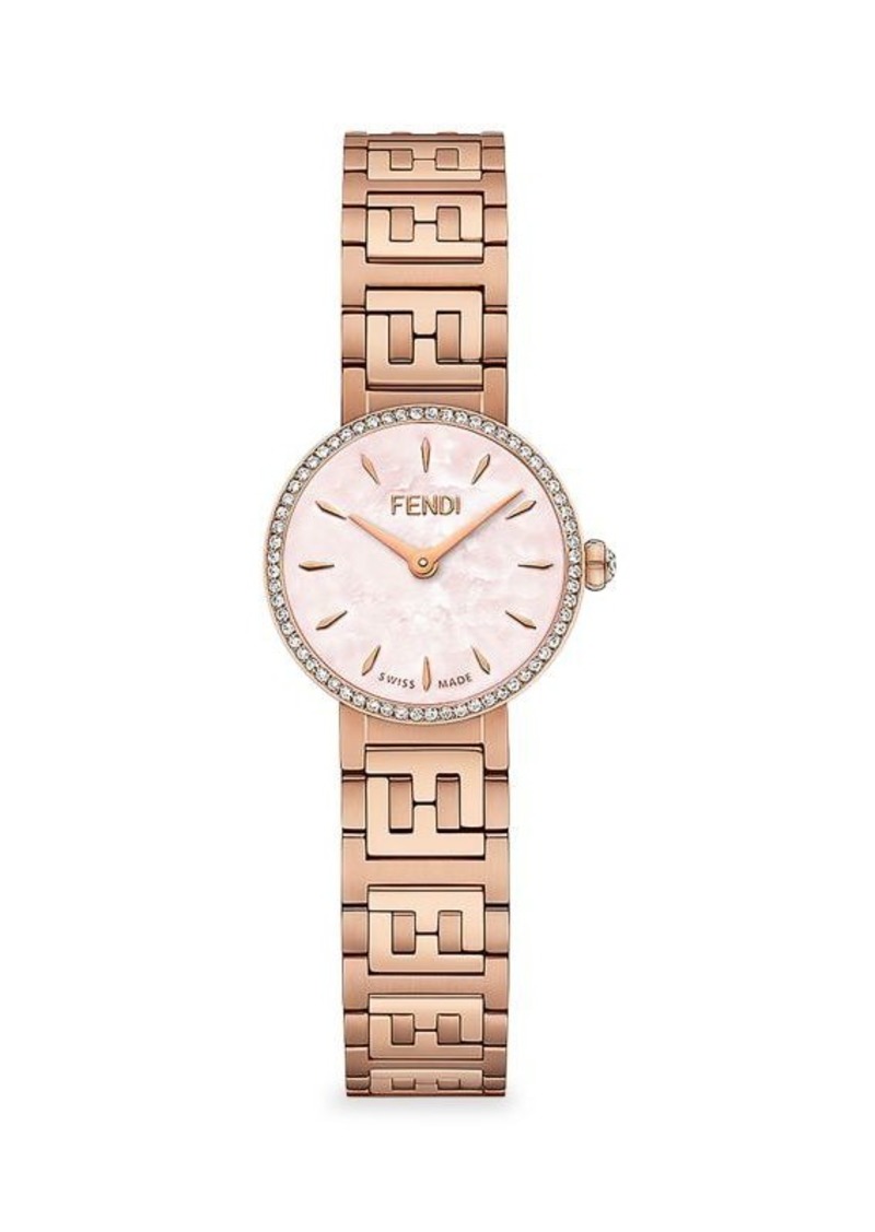 Forever Fendi 19MM Stainless Steel, Mother Of Pearl & Diamond Bracelet Watch