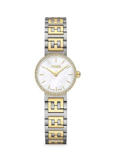 Forever Fendi 19MM Two Tone IP Goldtone Stainless Steel, 0.16 TCW Diamond & Mother Of Pearl Bracelet Watch