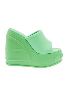 Fendi Green Platform Slides with Embossed Oversized FF Pattern in Leather Woman