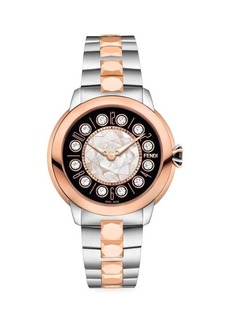 Fendi ​Ishine 33MM Two Tone 18K Rose Goldplated & Stainless Steel, Topaz, Black Spinel & Mother Of Pearl Bracelet Watch