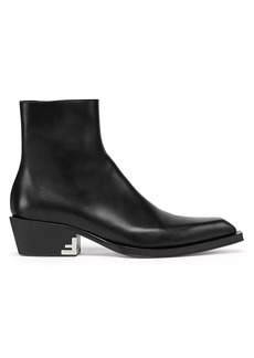 Fendi Leather Stacked Heel Ankle Boots