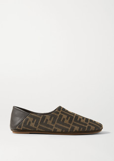 Fendi Leather-trimmed Canvas Collapsible-heel Slippers