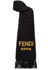 Fendi logo-embroidered chunky-knit scarf
