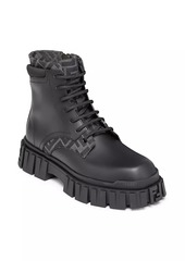 Fendi Logo-Jacquard Leather Combat Boots