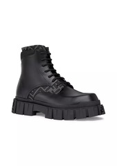 Fendi Logo-Jacquard Leather Combat Boots