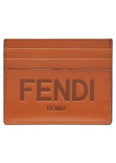 Fendi Logo Embossed Leather Card Case in Cuoio Ebano Pall at Nordstrom