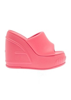 Fendi Pink Platform Slides with Embossed Oversized FF Pattern in Leather Woman